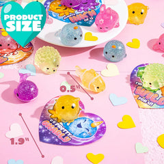 28 Glitter Mochi Squishy Toys with Valentine Cards for Classroom Exchange