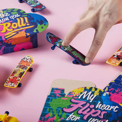 28 Mini Skateboards in Boxes with Kids Valentine's Cards for Classroom Exchange