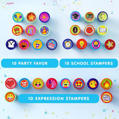50-Pack Assorted Self-Ink Stamps for Kids with 50 Unique Designs