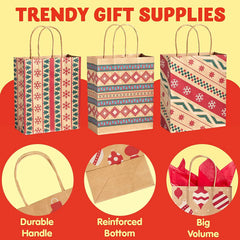 48 Christmas Kraft Gift Bags, 8 Designs