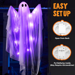 35.5" Halloween Hanging Ghost with Purple LED Light