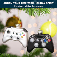 Black and White Christmas Tree Game Controller Ornament