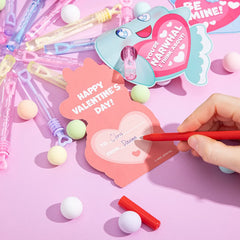 36-Pack Kids Valentine's Cards with Mini Bubble Maker Wands - Classroom Exchange Gifts