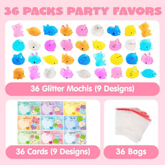 36-Pack Valentine's Day Gift Cards with Glitter Mochi Squishy Toys