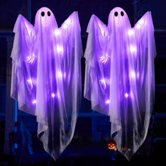 35.5" Halloween Hanging Ghost with Purple LED Light