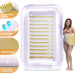 85x57 Inch Extra Large Golden White Sun Tan Tub Pool Float for Adults