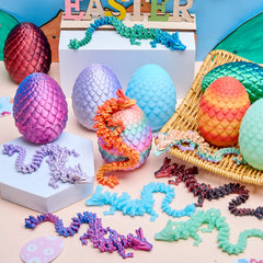 8 Pack 3D Printed Dragon Eggs with Articulated Colorful Dragons, Easter Party Favors for Kids
