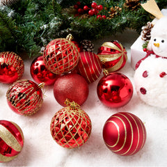 12-Piece 3.15-Inch Red and Gold Christmas Ball Ornament Set