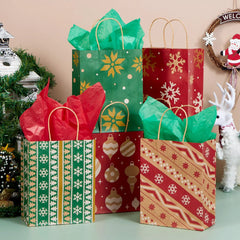 24 PCS Christmas Kraft Paper Gift Bags with Handles for Holiday Wrapping and Party Favors