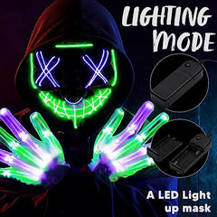 LED Multi Color Scary Mask and Gloves (Green & Purple)