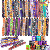 100 Pack Halloween Friendship Slap Bracelets for Kids