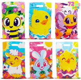 JOYIN 72 Pack Easter Plastic Gift Bags with Animal Flower Easter Party Supplies for Kids