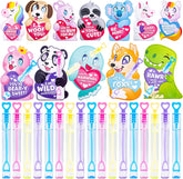 36-Pack Kids Valentine's Cards with Mini Bubble Maker Wands - Classroom Exchange Gifts