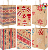 24 PCS Christmas Kraft Gift Bags with Durable Handles and Non-Breaking Bottoms for Holiday Gifts