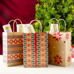 24 PCS Christmas Kraft Gift Bags with Durable Handles and Non-Breaking Bottoms for Holiday Gifts