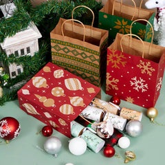24 PCS Christmas Kraft Paper Gift Bags with Handles for Holiday Wrapping and Party Favors