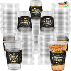 100 Pack 16oz Graduation Plastic Cups for Parties
