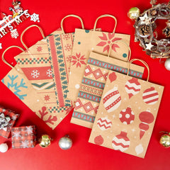 24 Pack Christmas Kraft Gift Bags with Handles for Holiday Presents