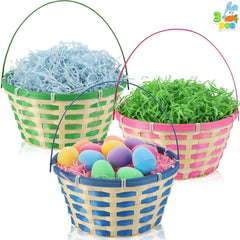 3-Pack Easter Woven Baskets with Handles for Egg Hunt