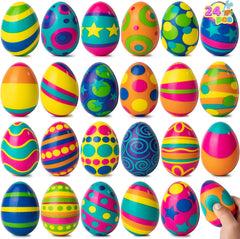 JOYIN 24 Pack Colorful Squishy Easter Eggs - Stress Relief Fidget Toys for Kids, Easter Party Supplies