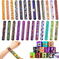 100 Pack Halloween Friendship Slap Bracelets for Kids
