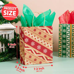 24 PCS Christmas Kraft Paper Gift Bags with Handles for Holiday Wrapping and Party Favors
