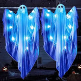 2 Pcs 35.4” Halloween Hanging Light-Up Ghost with Blue LED Lights