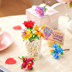 24-Piece Valentine's Day Flower Bouquet Building Blocks Set with Cards