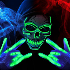 Green Halloween LED Skull Mask with Light-Up Gloves
