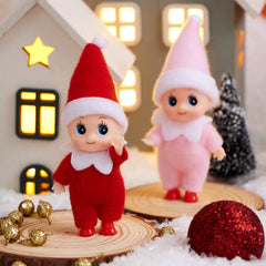 2PCS Christmas Tiny Elf Plush Doll, Red Pink