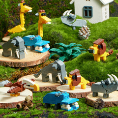 24 Pack Valentine's Day Cards with Safari Animal Building Blocks for Gifts and Party Favors