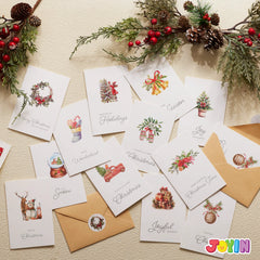 24 White Christmas Cards with Envelopes and Stickers