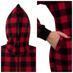 Adult Christmas Plaid Fleece Full-Zip Hoodie Pajamas