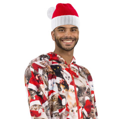 Adult Knit Santa Hat with Pom Poms