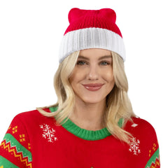 Adult Knit Santa Hat with Pom Poms