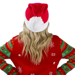Adult Knit Santa Hat with Pom Poms