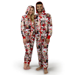 Adult Cute Cat Print Christmas Hoodie Pajamas with Pockets