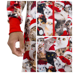 Adult Cute Cat Print Christmas Hoodie Pajamas with Pockets