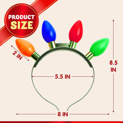 Christmas LED Light Up Bulb Headband - 1 Pack with 4 Colorful Bulbs & 6 Flashing Modes