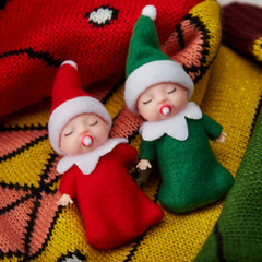 Christmas 2-Piece Tiny Elf Doll Set: 1 Red & 1 Green Elf Doll with Teats