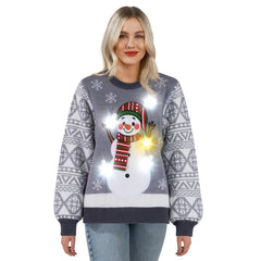 Women's Christmas Novelty LED Light Up Snowman Ugly Sweater