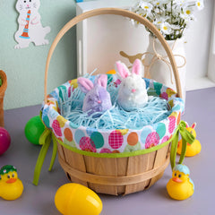 Easter Wooden Basket with Liner - Portable Wood Bucket with Folding Handle