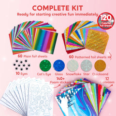Foil Art Kit for Kids with Foam Stickers, Creative Travel Toys & Birthday Gifts
