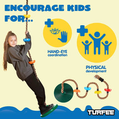 Green Climbing Rope Tree Swing with Platforms and Disc Seats