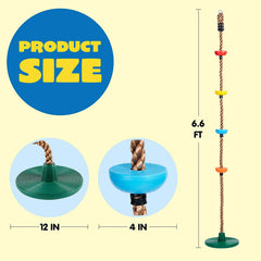 Green Climbing Rope Tree Swing with Platforms and Disc Seats