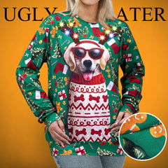 Unisex LED Light Up Reindeer Puppy Christmas Sweatshirt