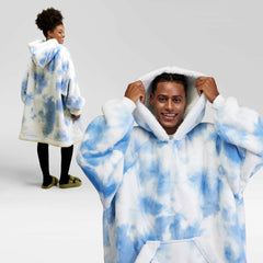 Adult Sherpa Wearable Blanket - Light Blue Tie Dye