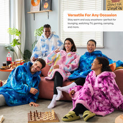 Adult Sherpa Wearable Blanket - Light Blue Tie Dye