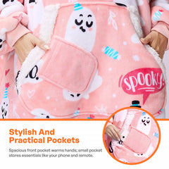Adult Flannel Wearable Blanket - Halloween Pink Ghost