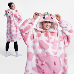 Strawberry Cow Sherpa Wearable Blanket for Adults